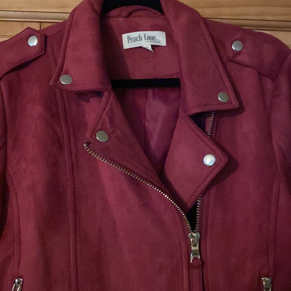 NWOT Peach love California faux suede Raspberry jacket Sz L zipped 18.5” - Picture 2 of 8